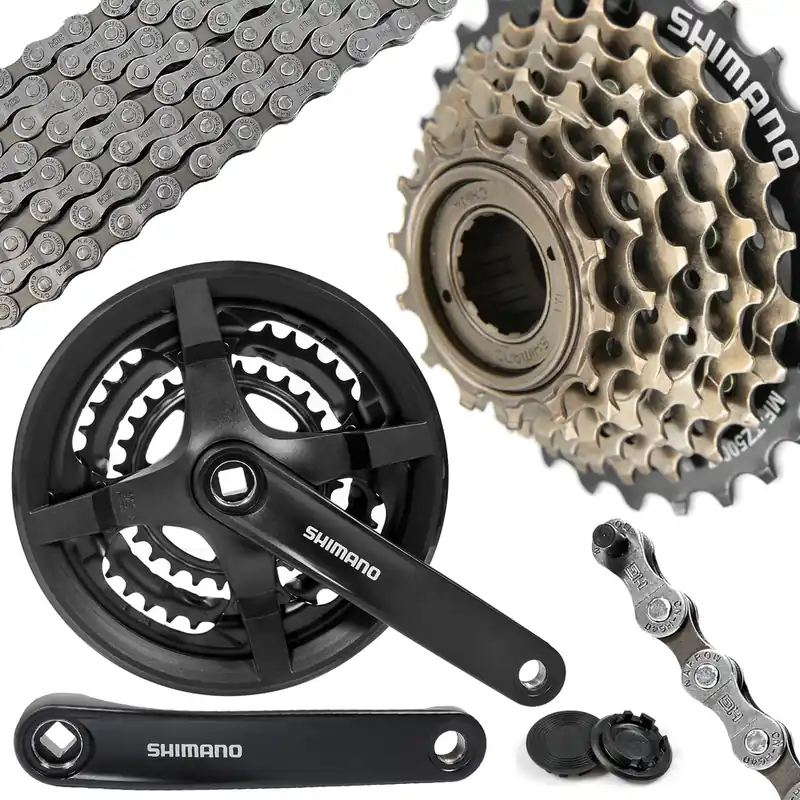Wyprzedaż Zestaw anapęd rowerowy Shimano Korba FC-TY301 + wolnobieg MF-TZ500 7 rzędów + łańcuch CN-HG40