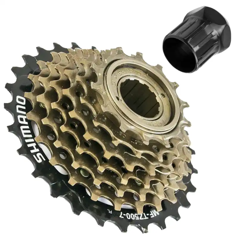 Kup teraz Wolnobieg nakręcany Shimano Tourney MF-TZ500 7 rzędów 14-28 + klucz DX-9715A