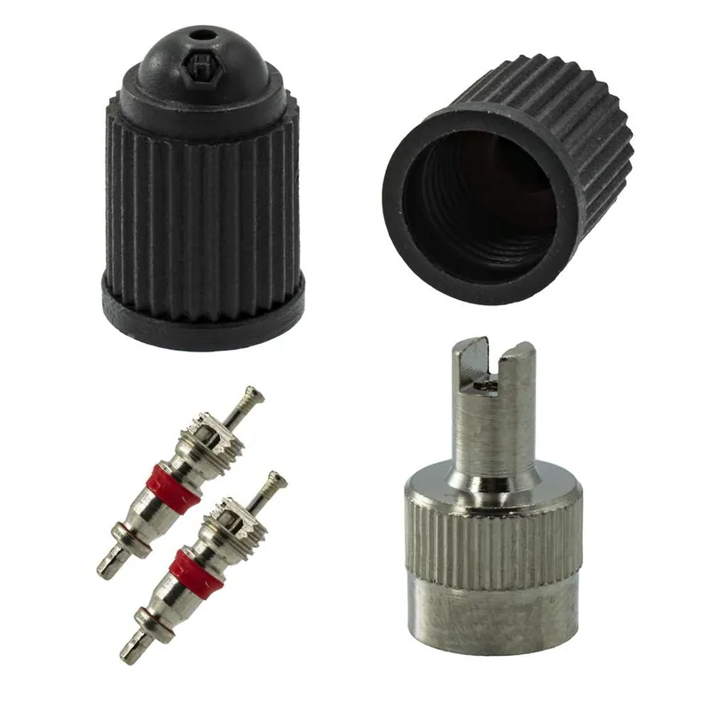 Zaworki wentyla samochodowego AV (Schrader) 2 szt. zkapturkami i kluczem do zaworków. Oferta limitowana