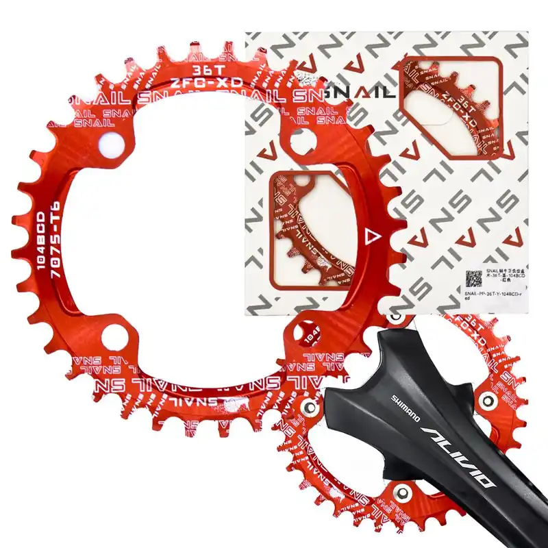Wysoka jakość Zębatka Snail do mechanizmu korbowego 1x, 104 BCD, 36T, Narrow Wide, czerwona