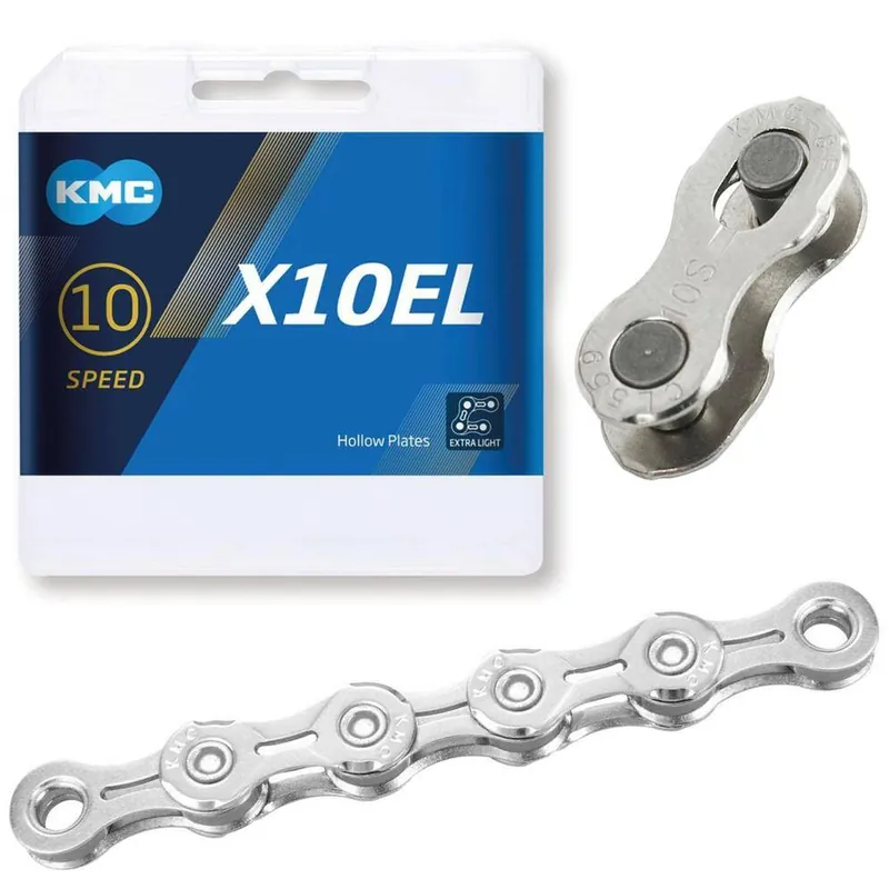 Popularny Łańcuch KMC X10EL, srebrny, 114 ogniw, 5,88 mm, 10-rzędowy, Box