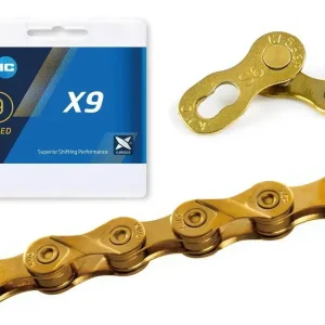 Łańcuch KMC X9 Ti-N złoty, 114 ogniw, 6,6mm, 9-rzędowy Ekspresowa dostawa