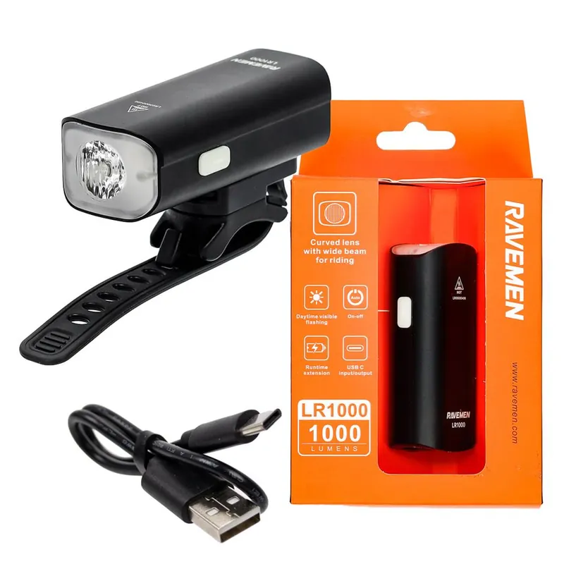 Lampka przednia Ravemen LR1000, 1000 lm, USB-C, czarna Szybka dostawa