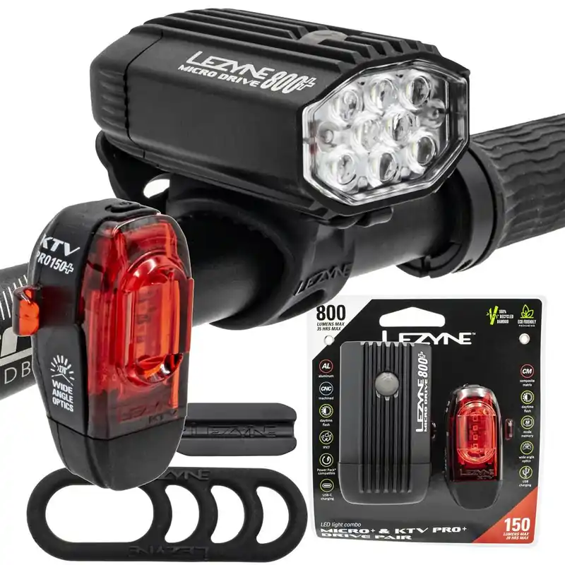 Zestaw lampek Lezyne, Micro Drive 800+, KTV Drive+, 800 lm/150 lm Premium
