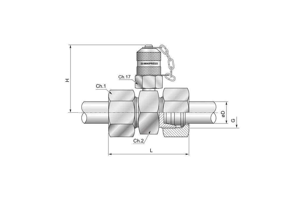 Złącze pomiar. z przyłączem wg DIN 2353 (trójnik) L28 M36x2 zat. metal. S11328000C - Minipress Najlepsza cena
