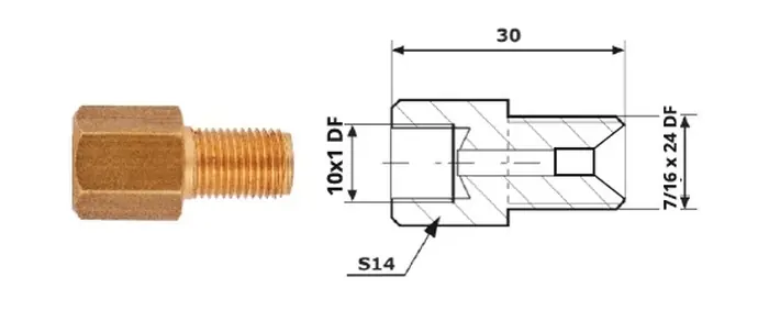 Kup teraz ŁĄCZNIK PRZEWODÓW HAMULCOWYCH 87-16 Wew. 10x1 DF + Zew. 7/16"x24 DF