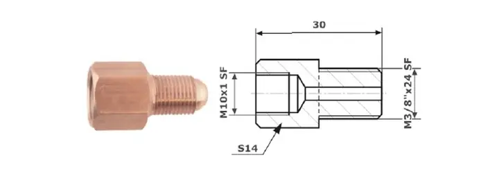 Łącznik przewodów hamulcowych 88-30 wewnętrzny M 10X1 SF + zewnętrzny M 3/8"X24 SF Popularny