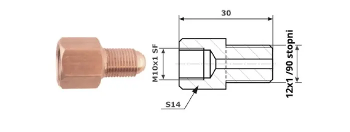 Łącznik Przewodów Hamulcowych 88-33, Wewnętrzny 10x1 + Zewnętrzny 12x1, 90 Stopni. Nowość