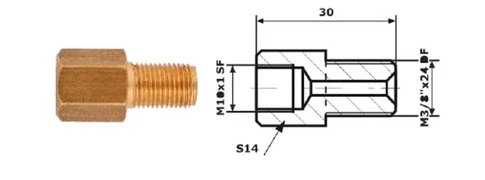 Łącznik Przewodów Hamulcowych Wew. M 10x1 SF + Zew 3/8"x24 DF Tani